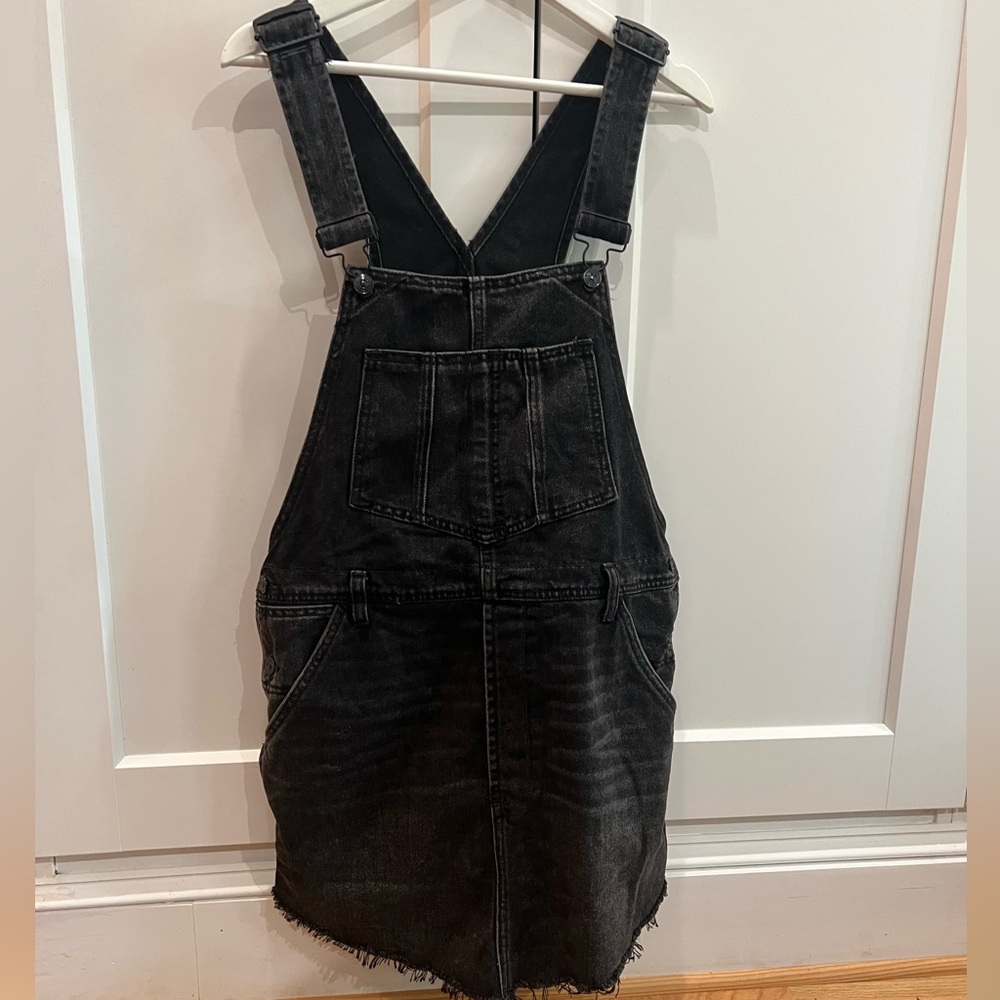 FREE PEOPLE Torn Up jumper denim overall dress black